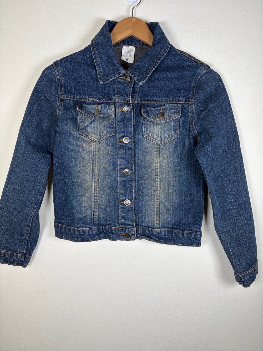 Naufrago Stretch Denim Jacket Women’s Medium Cropped Button Front Y2K Blue